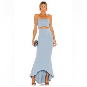 NBD June Gown baby blue maxi dress knit ponte strapless mermaid Revolve S new